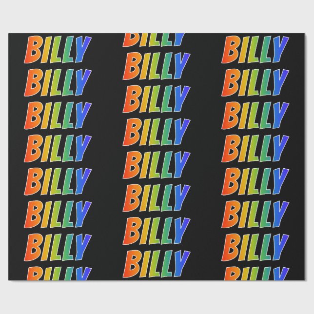 Papel De Presente Arco-Íris Nome "BILLY"; Divertido e Colorido (Aberto)