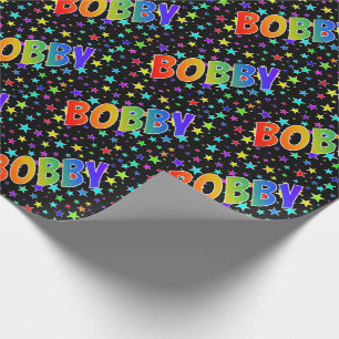 Papel De Presente Arco-Íris Nome "BOBBY" + Estrelas