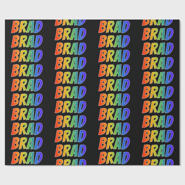 Papel De Presente Arco-Íris Nome "BRAD"; Divertido e Colorido (Aberto)
