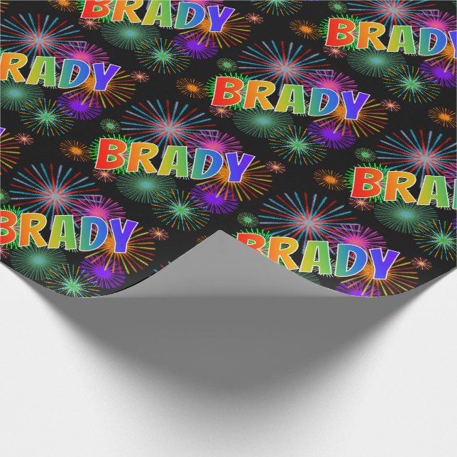 Papel De Presente Arco-Íris Nome "BRADY" + Fireworks (Ponta)