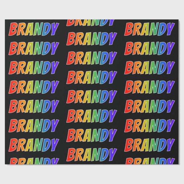 Papel De Presente Arco-Íris Nome "BRANDY"; Divertido e Colorido (Aberto)