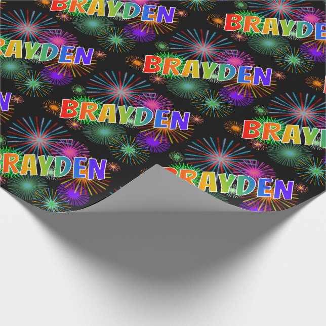Papel De Presente Arco-Íris Nome "BRAYDEN" + Fireworks (Ponta)