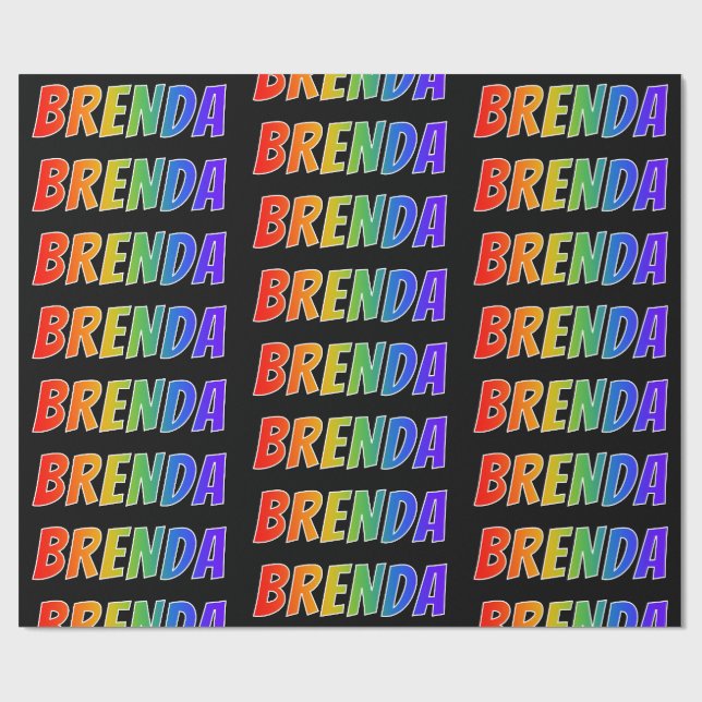 Papel De Presente Arco-Íris Nome "BRENDA"; Divertido e Colorido (Aberto)