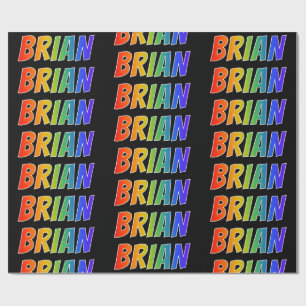 Papel De Presente Arco-Íris Nome "BRIAN"; Divertido e Colorido
