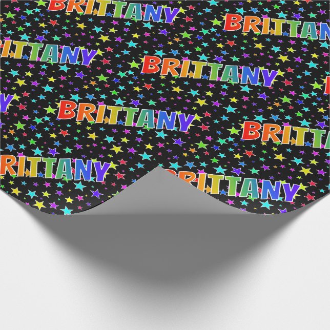 Papel De Presente Arco-Íris Nome "BRITTANY" + Estrelas (Ponta)