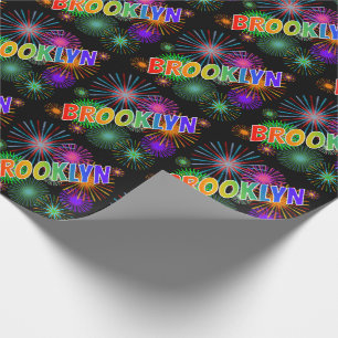 Papel De Presente Arco-Íris Nome "BROOKLYN" + Fireworks