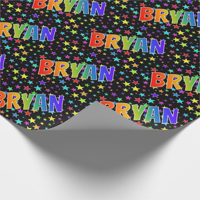 Papel De Presente Arco-Íris Nome "BRYAN" + Estrelas (Ponta)