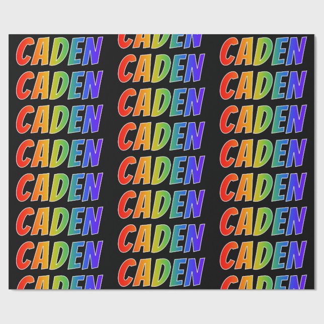 Papel De Presente Arco-Íris Nome "CADEN"; Divertido e Colorido (Aberto)
