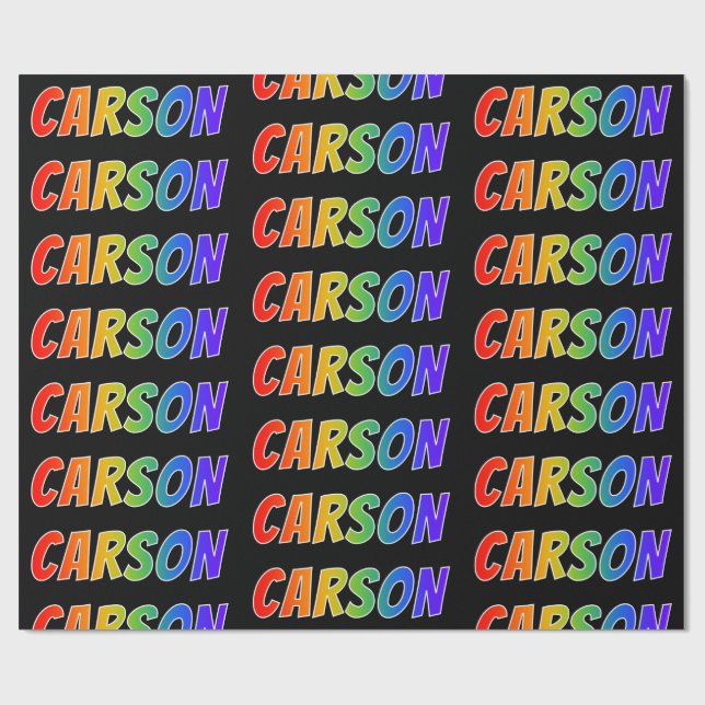 Papel De Presente Arco-Íris Nome "CARSON"; Divertido e Colorido (Aberto)