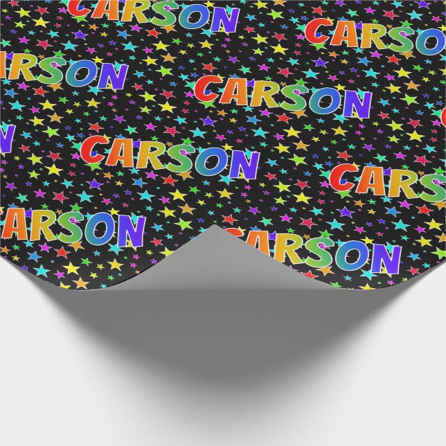 Papel De Presente Arco-Íris Nome "CARSON" + Estrelas (Ponta)