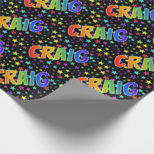 Papel De Presente Arco-Íris Nome "CRAIG" + Estrelas