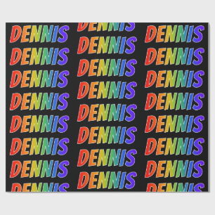 Papel De Presente Arco-Íris Nome "DENNIS"; Divertido e Colorido