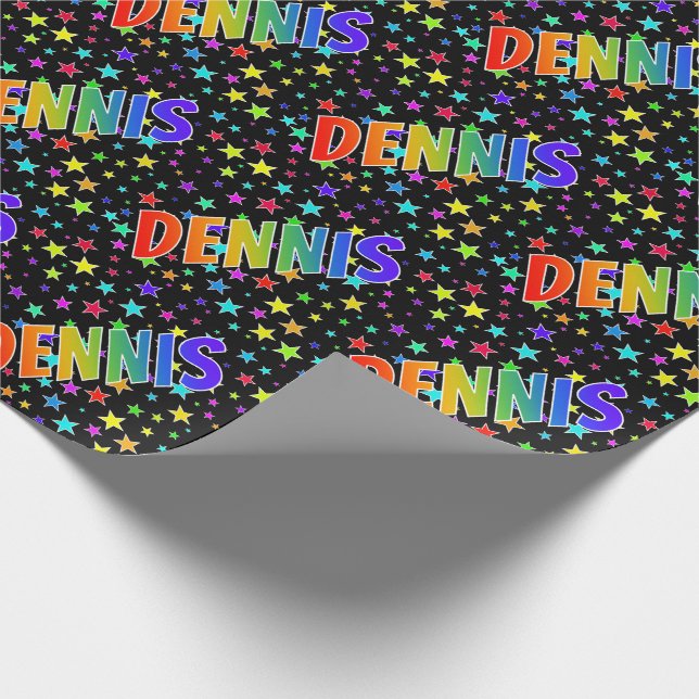 Papel De Presente Arco-Íris Nome "DENNIS" + Estrelas (Ponta)