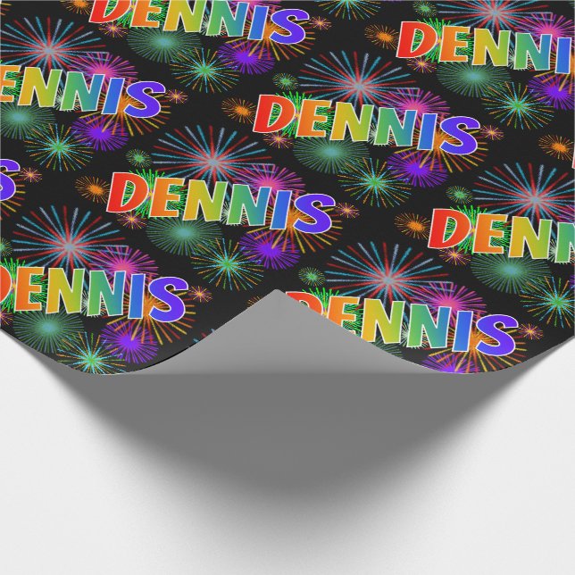 Papel De Presente Arco-Íris Nome "DENNIS" + Fireworks (Ponta)