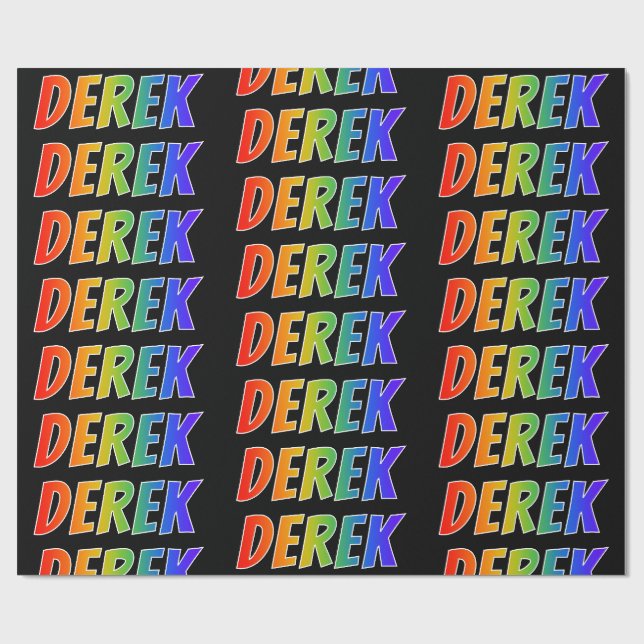 Papel De Presente Arco-Íris Nome "DEREK"; Divertido e Colorido (Aberto)