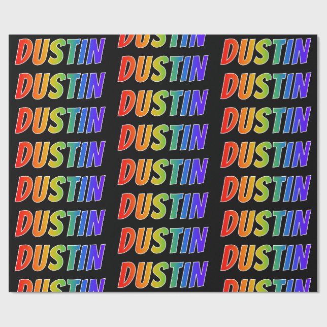 Papel De Presente Arco-Íris Nome "DUSTIN"; Divertido e Colorido (Aberto)