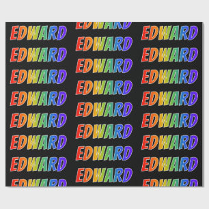 Papel De Presente Arco-Íris Nome "EDWARD"; Divertido e Colorido