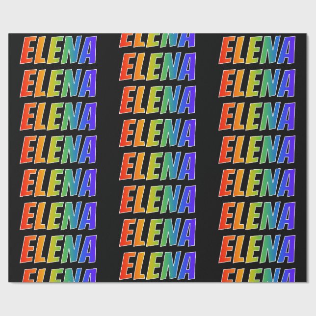 Papel De Presente Arco-Íris Nome "ELENA"; Divertido e Colorido (Aberto)