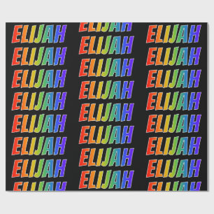 Papel De Presente Arco-Íris Nome "ELIJAH"; Divertido e Colorido