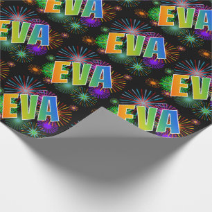 Papel De Presente Arco-Íris Nome "EVA" + Fireworks