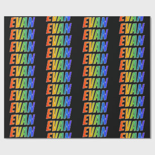 Papel De Presente Arco-Íris Nome "EVAN"; Divertido e Colorido
