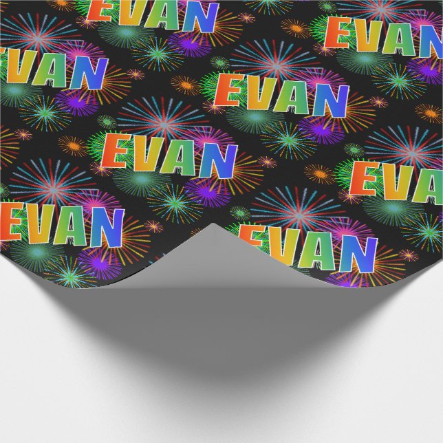 Papel De Presente Arco-Íris Nome "EVAN" + Fireworks (Ponta)