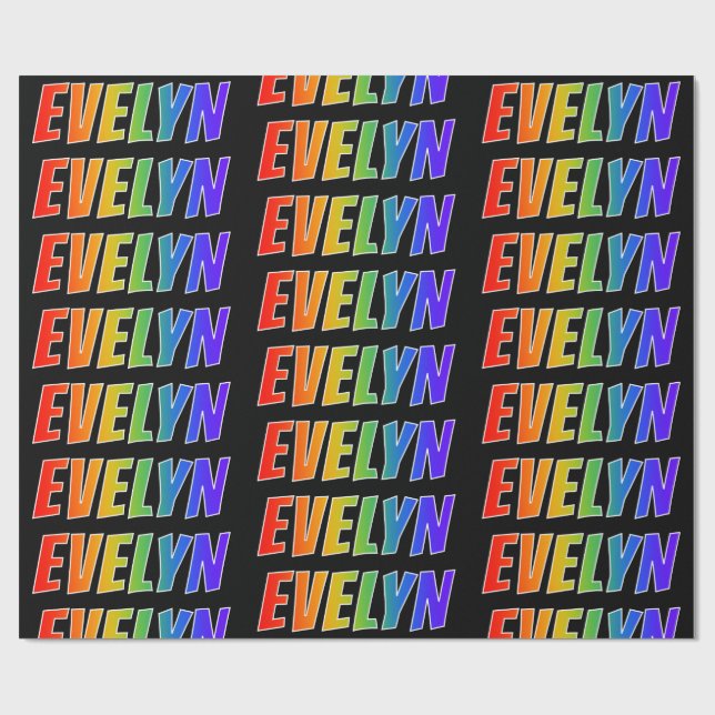 Papel De Presente Arco-Íris Nome "EVELYN"; Divertido e Colorido (Aberto)