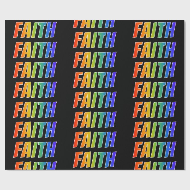 Papel De Presente Arco-Íris Nome "FAITH"; Divertido e Colorido (Aberto)