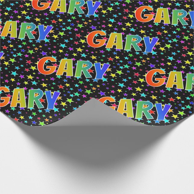 Papel De Presente Arco-Íris Nome "GARY" + Estrelas (Ponta)