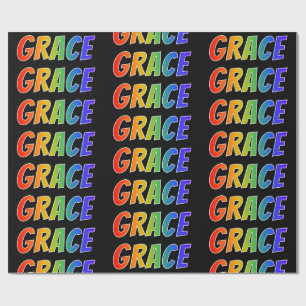 Papel De Presente Arco-Íris Nome "GRACE"; Divertido e Colorido