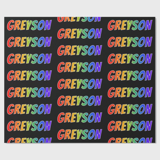 Papel De Presente Arco-Íris Nome "GREYSON"; Divertido e Colorido (Aberto)