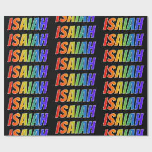 Papel De Presente Arco-Íris Nome "ISAIAH"; Divertido e Colorido