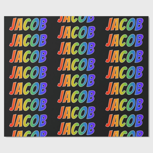Papel De Presente Arco-Íris Nome "JACOB"; Divertido e Colorido (Aberto)