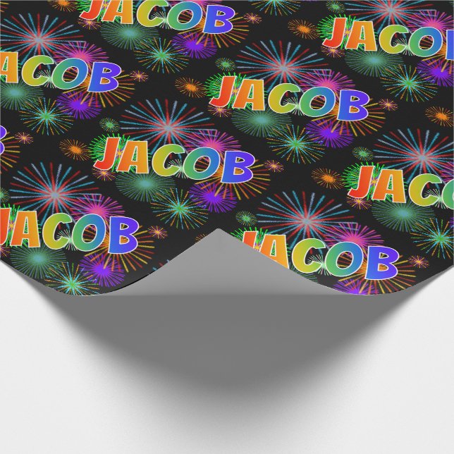 Papel De Presente Arco-Íris Nome "JACOB" + Fireworks (Ponta)