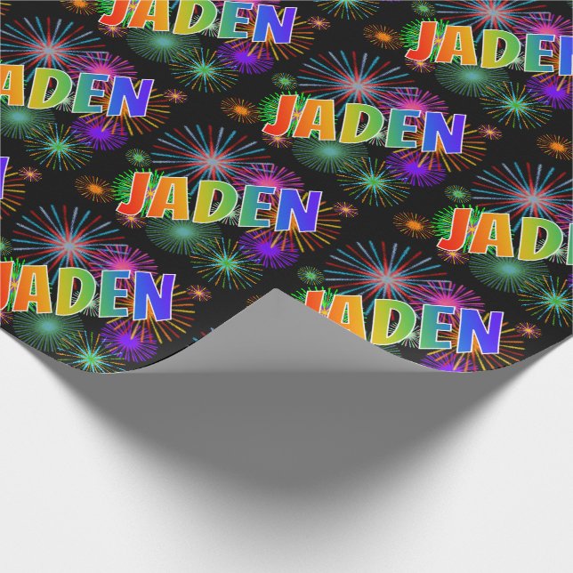 Papel De Presente Arco-Íris Nome "JADEN" + Fireworks (Ponta)