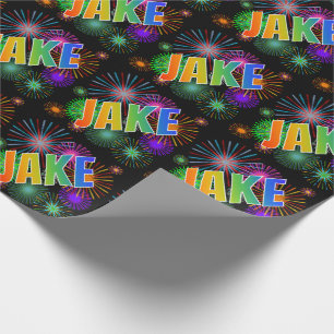 Papel De Presente Arco-Íris Nome "JAKE" + Fireworks