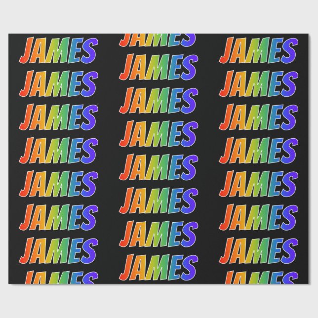 Papel De Presente Arco-Íris Nome "JAMES"; Divertido e Colorido (Aberto)