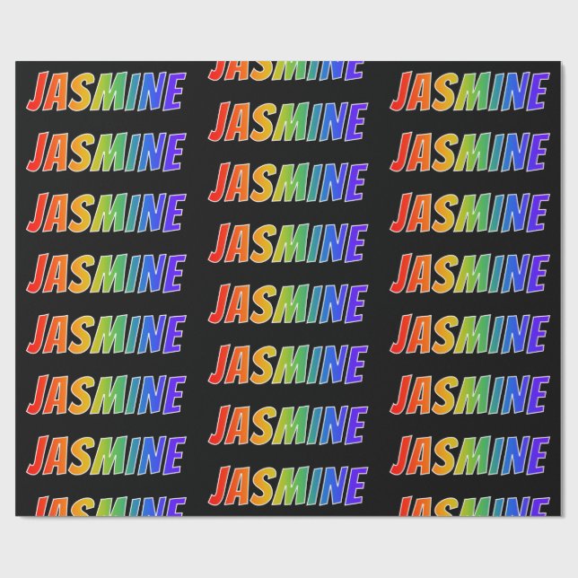 Papel De Presente Arco-Íris Nome "JASMINE"; Divertido e Colorido (Aberto)