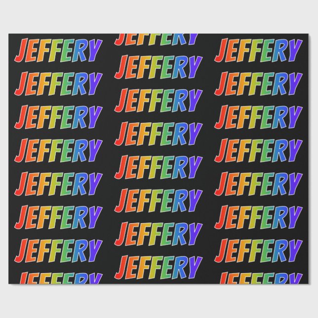 Papel De Presente Arco-Íris Nome "JEFFERY"; Divertido e Colorido (Aberto)