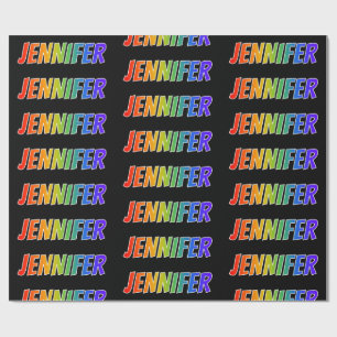 Papel De Presente Arco-Íris Nome "JENNIFER"; Divertido e Colorido