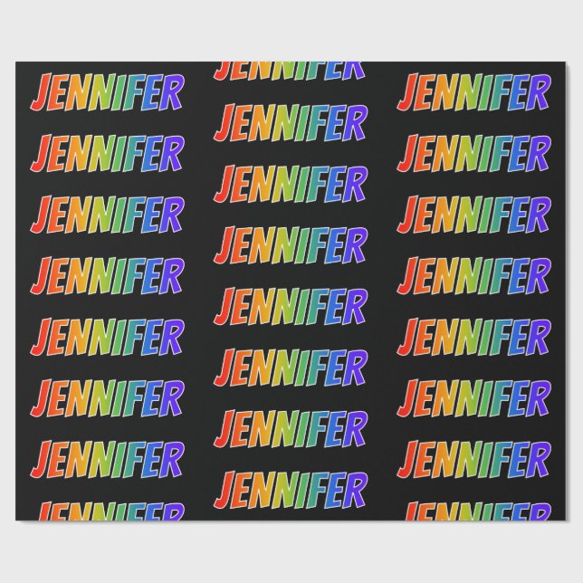 Papel De Presente Arco-Íris Nome "JENNIFER"; Divertido e Colorido (Aberto)