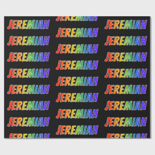 Papel De Presente Arco-Íris Nome "JEREMIAH"; Divertido e Colorido
