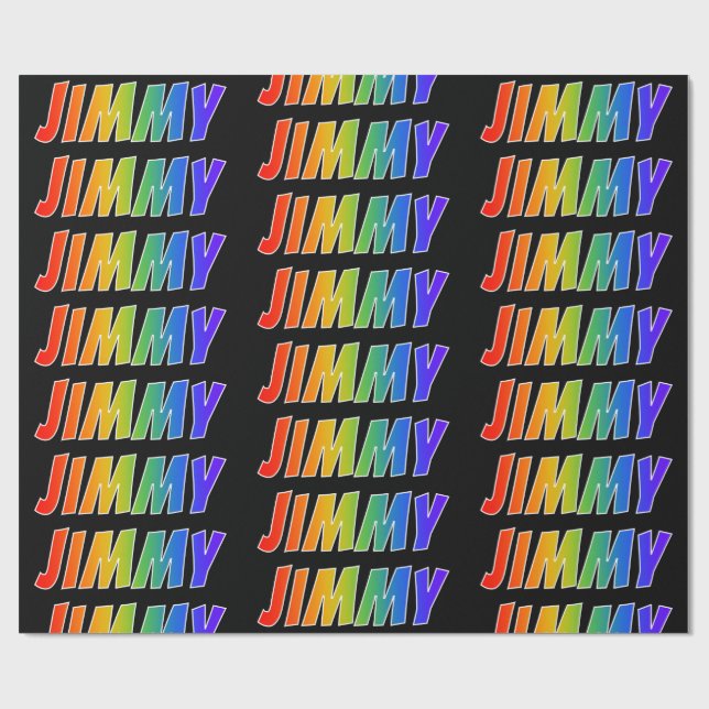 Papel De Presente Arco-Íris Nome "JIMMY"; Divertido e Colorido (Aberto)