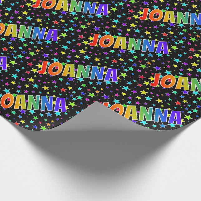 Papel De Presente Arco-Íris Nome "JOANNA" + Estrelas (Ponta)