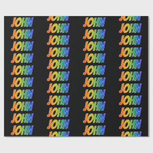 Papel De Presente Arco-Íris Nome "JOHN"; Divertido e Colorido