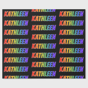 Papel De Presente Arco-Íris Nome "KATHLEEN"; Divertido e Colorido