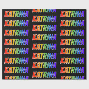 Papel De Presente Arco-Íris Nome "KATRINA"; Divertido e Colorido