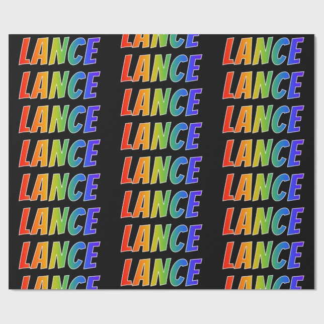 Papel De Presente Arco-Íris Nome "LANCE"; Divertido e Colorido (Aberto)