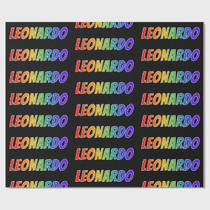 Papel De Presente Arco-Íris Nome "LEONARDO"; Divertido e Colorido
