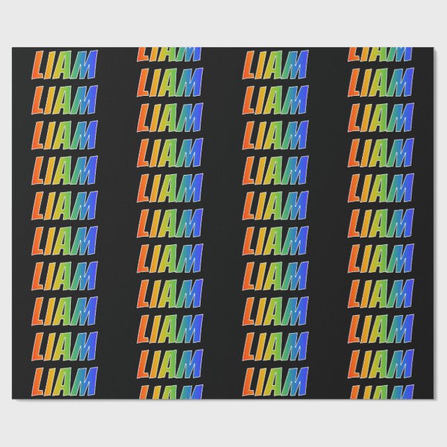 Papel De Presente Arco-Íris Nome "LIAM"; Divertido e Colorido (Aberto)